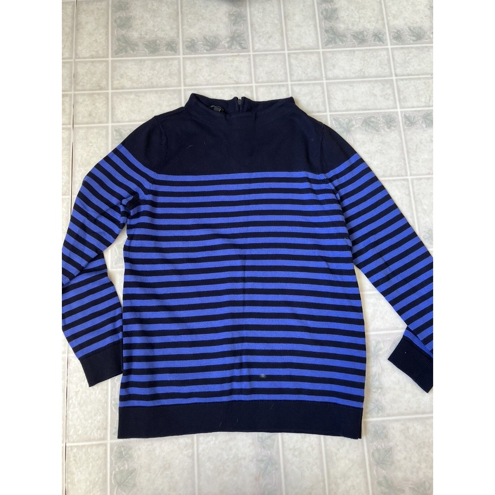 Talbots Womens Sweater Size M Blue Striped 1/4 Back Zipper Long Sleeve Pullover